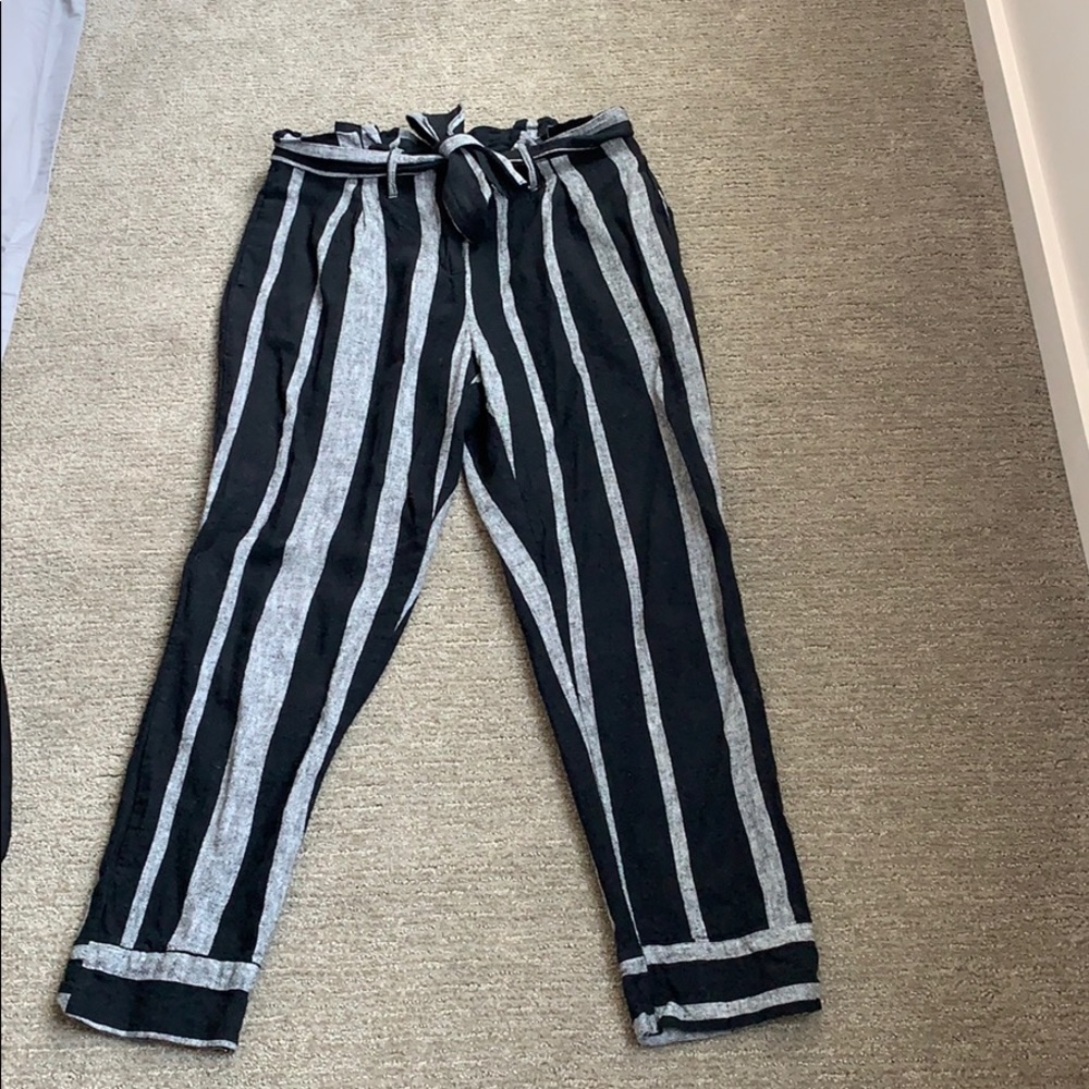 Black & Grey Pin-striped Paper Bag Pants